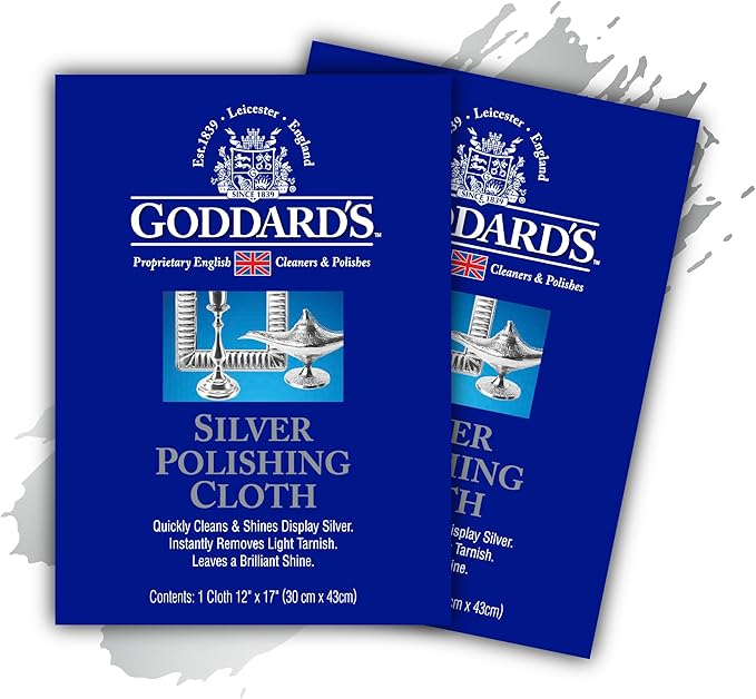 Goddard's Silver Polishing Cloth for Jewelry, Remove Tarnish on Plated or Sterling Silver, Gold, Antiques, and Leaves Tarnish Protection, 2 Cloths