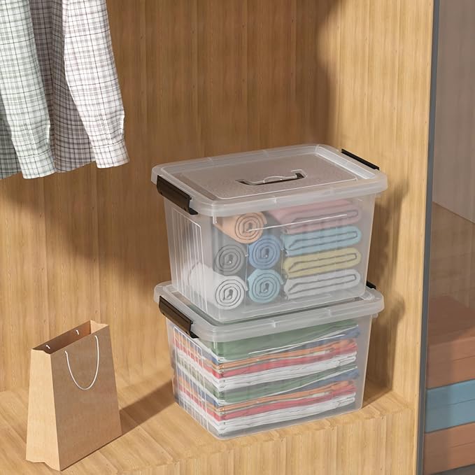 18 Quart Clear Plastic Storage Latching Bin with Lids, Latch Box with Handle, 4 Packs