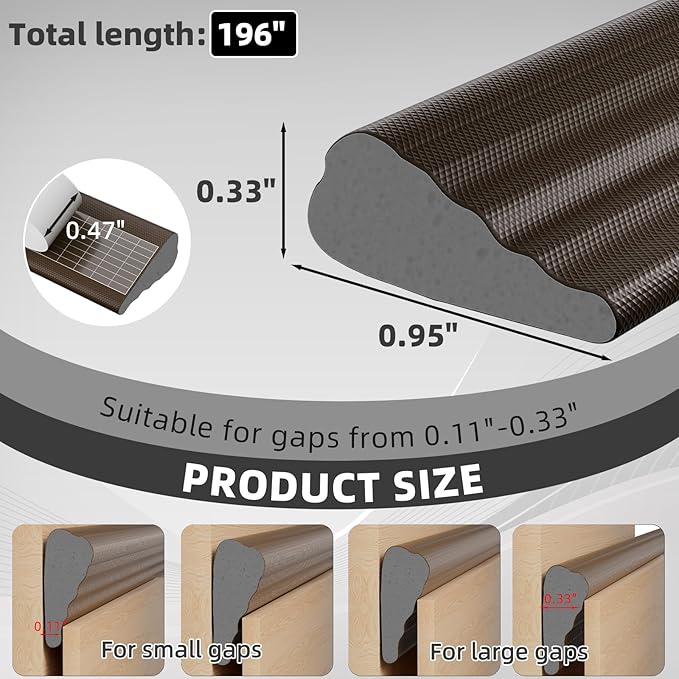196" Wedge Weather Stripping Door Seal Strip for Door Frame & Window,Self Adhesive Window Insulation Draft Stopper Seal for Winter,Gray Foam Door Gap Filler for Soundproofing Light Blocker,Brown