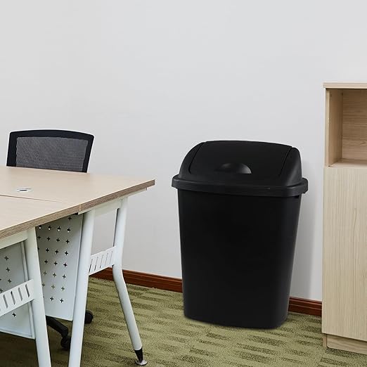 4 Pack Swing Top Trash Can, 6 Gallon Plastic Garbage Bins with Swing Lid, Black