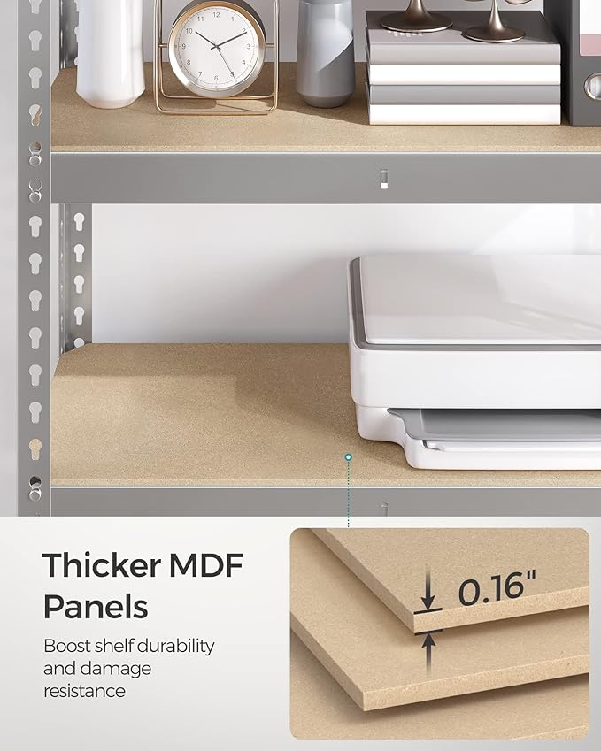 SONGMICS 5-Tier Storage Shelves, Load 2310 lb, Set of 2 Garage Storage, Boltless Assembly, Adjustable Shelving Unit, 11.8 x 29.5 x 59.1 Inches, for Study Shed Basement, Silver UGLR300E02