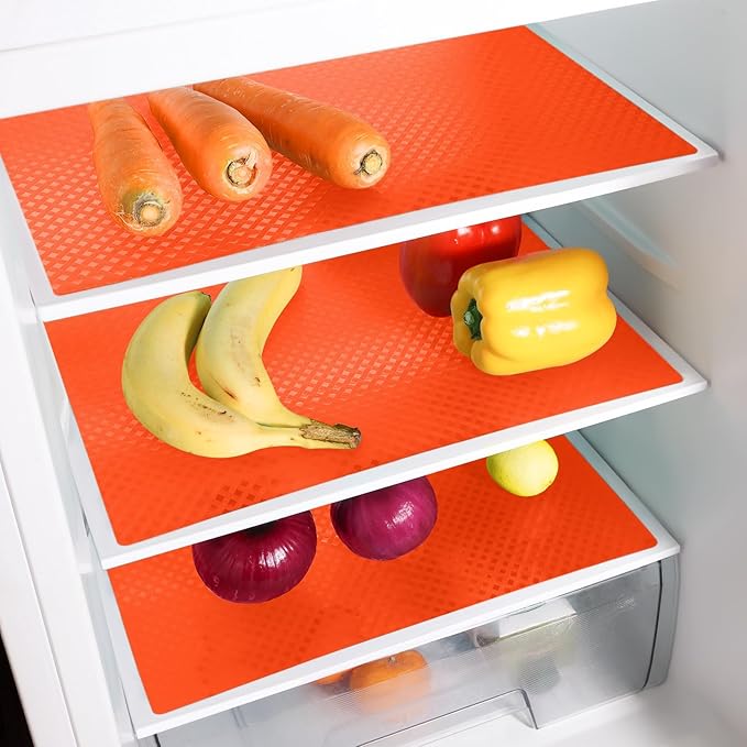 Red Fridge Liners Shelf Liner for Kitchen Cabinets Refrigerator Liners Waterproof & Oil-Proof Kitchen Cupboard Liner Non Adhesive Drawer Mats EVA Material for Shelves 11.8 x 236.2 Inches