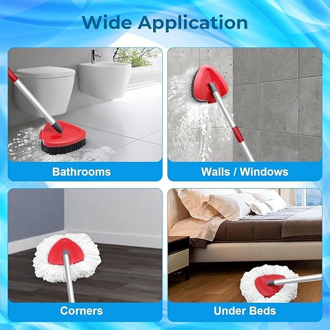 Spin Mop Head and Brush Replacement Compatible with O Cedar EasyWring 1-Tank System, 4 Mop Replace Heads, 1 Handle, 1 Base and 1 Scrub Brush Combo Set