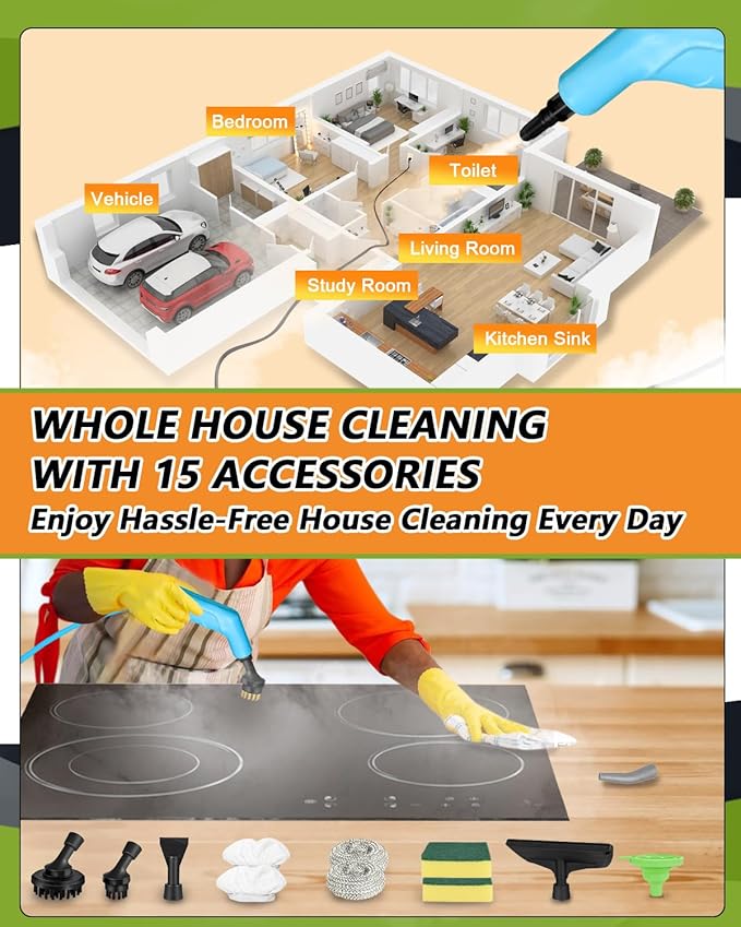 Handheld Steam Cleaner for Home, 10s Heat-Up/2.1 Qt Tank/4.5BAR High Pressure Hand held Steamer for Cleaning, 3 Level Pressurized Portable Steam Cleaner for Car Detailing, Bed Bugs, Blue,Tile, Grout