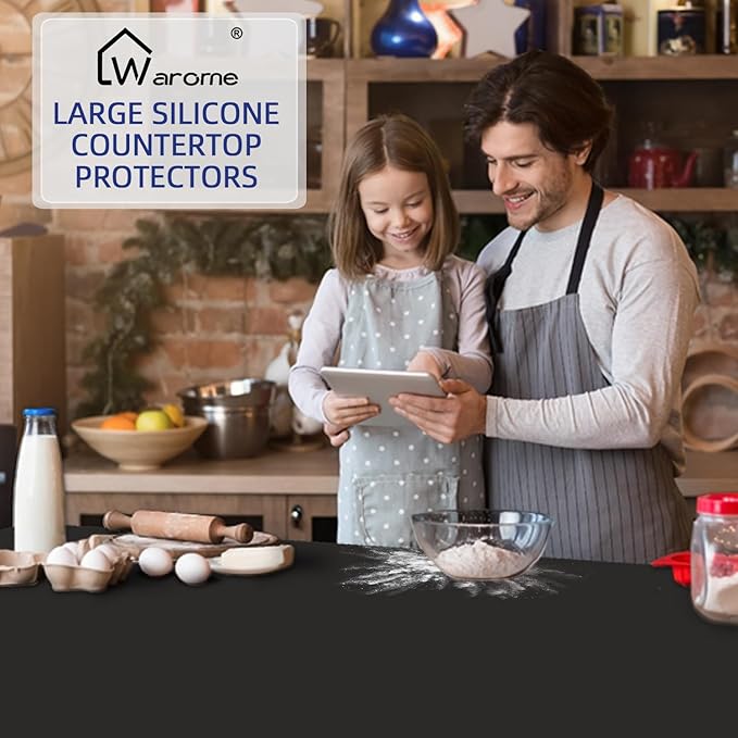 Warome Silicone Mat,78.7”x 23.6” Heat Resistant Mats for Countertop,Extra Large Countertop Protector Mat, Multi-functional Cuttable Kitchen Counter Mat, Silicone Mats for Kitchen Counter/Crafts -Black