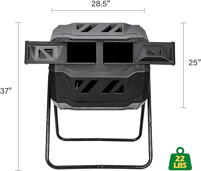 Nova Microdermabrasion 43 Gallon Compost Tumbler Bin Composter Dual Chamber BPA Free Compost Bin Outdoor Rotating Garden Yard Waste Bins