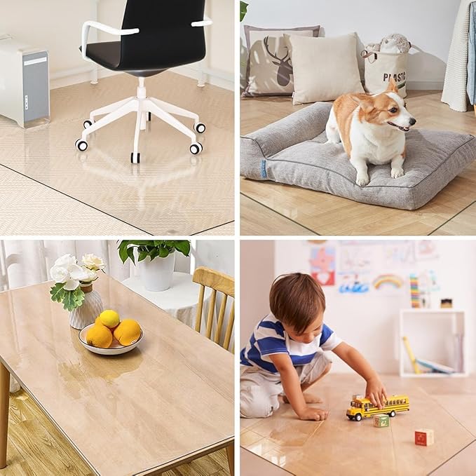 [Tempered Glass] 30" x 48" Glass Chair Mat, 1/5" Thick Office Chair Mat for Carpet or Hardwood Floor, Heavy Duty Hard Chair Mats with Round Corner and Polished Edge, Carpeted Floor Protector