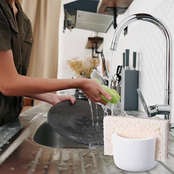 Geelin 2 Pack Diatomite Stone Sponge Holder for Kitchen Sink Absorbent Sponge Drying Rack Dish Organizer Kitchen Accessories Sink Tray(White)