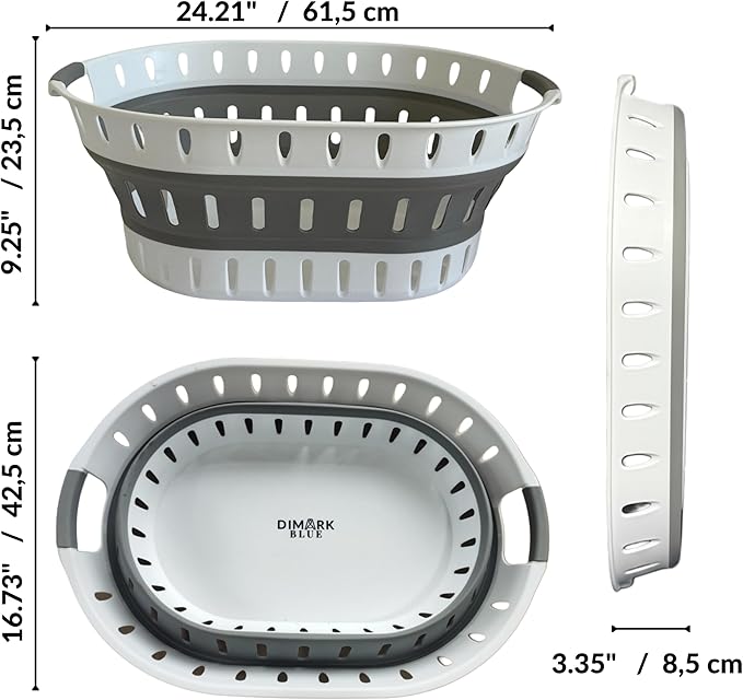 Premium Collapsible Laundry Baskets – Foldable Laundry Basket & Hamper Bin 45L with Handles for Clothes, Ventilated Plastic Storage, White & Grey for Bedroom, Bathroom or Laundry Room