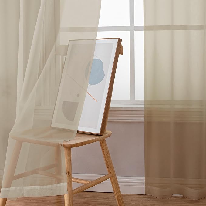 Chyhomenyc Sheer Taupe Curtains 90 inches Long 2 Panels, Light Filtering Soft Airy Solid Elegant Voile Window Treatment Drapes for Bedroom Living Room Wedding Party Decor, 42 Wx90 L Inches