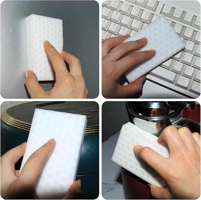 Sponge Eraser 50 Pack 2X Density and Long Lasting Melamine Sponges for Kitchen Bathroom Multi Surface Power Scrubber Foam Cleaning Pads - Bathtub, Floor, Baseboard, Bathroom, Wall Cleaner
