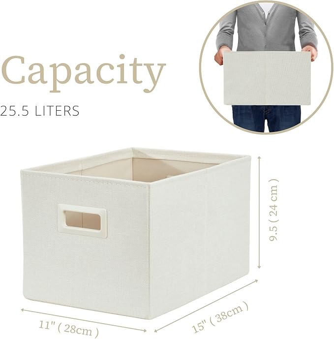 DECOMOMO Storage Bins for Shelves Robust Fabric Closet Bins for Shelves Toy Storage Clothes Books (Pack of 3 – Beige)