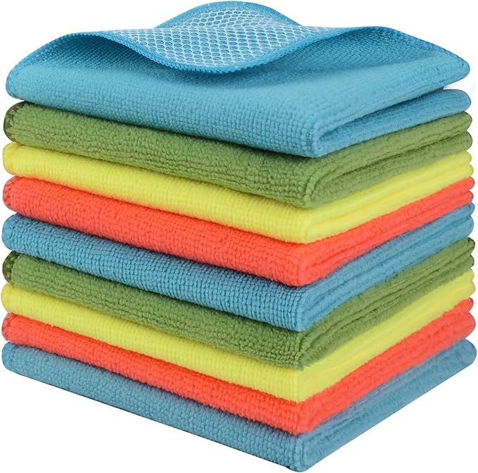 KinHwa Kitchen Washcloths for Dishes Absorbent Microfiber Dish Cloths Quick Dry Dish Rags with Poly Scour Scrub Side Ideal for Kitchen Cleaning (Mixing Colors #1, 12inchx12inch 9 Pack)