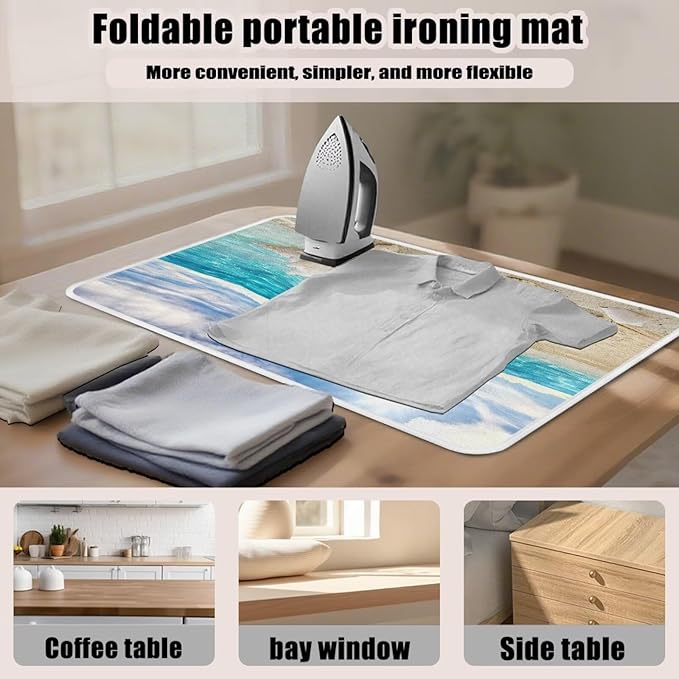 Ironing Mat Hawaiian Beach Heat Resistant Ironing Blanket Thick Portable Travel Ironing Pad for Table Top Washer and Dryer,Large Foldable Ironing Padding 32 x 16 Inch