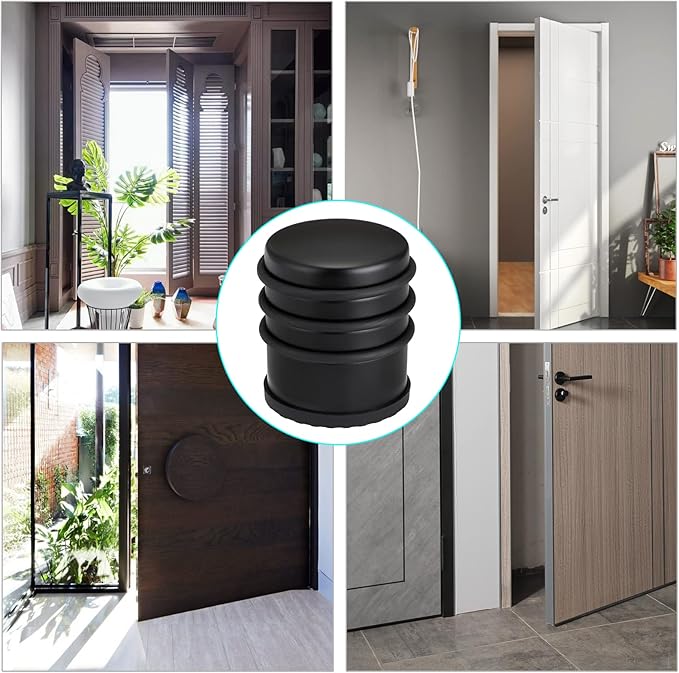 Sumnacon Heavy Duty Floor Door Stopper No Drill - Durability Stainless Steel Door Stop with Anti-Skid Rubber - Contemporary Safety Doorstop for Home Office Commercial Industrial, Black