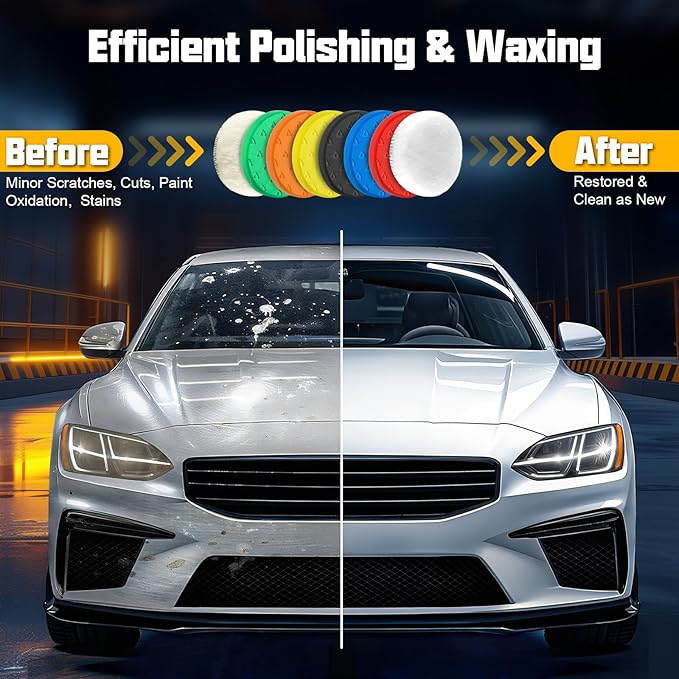 8 Pcs Polishing Pads, Buffing Pads 5.5 Inch 138mm for 5 Inch Backing Plate, High-Density & Reusable Buffing Sponge Pads and Woolen Pads Cutting Polishing Pad Kit for Car Buffer Polisher & Waxing