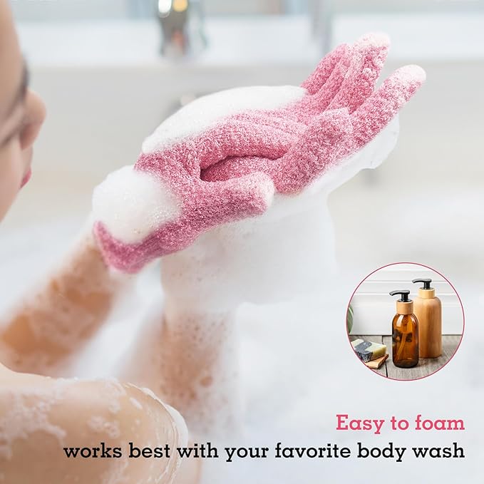 Evridwear Exfoliating Gloves for Shower, 100% Nylon Thick Soft Medium Heavy Bathing Gloves Dead Skin Remover Body Scrubber Smooth Skin with Hang Loop, 3 Pairs