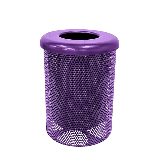 COATEDOUTDOORFURNITURE RFT-P-TXTPUR Heavy Duty Round Trash Receptacle with Flat Top, Liner Included, 32 Gallon, Textured Purple, Made in America