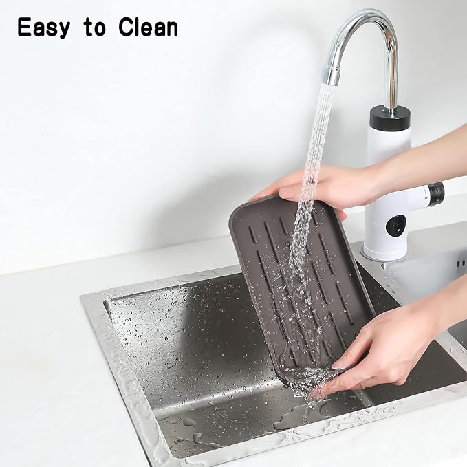 Silicone Kitchen Sink Organizer Tray for Multiple Usage,Eco-Friendly Sponges Holder for Kitchen Bathroom Counter or Sink,Dish Soap Dispenser,Scrubber,Bottle,Cup (Coffee, 10"×5.3")