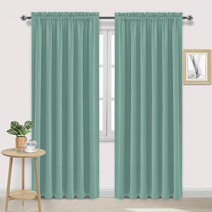 DWCN Blackout Curtains for Living Room Thermal Insulated, Energy Saving & Noise Reducing Bedroom Curtains, Sage Green, W 60x L 84 Inch, Set of 2 Rod Pocket Curtain Panels