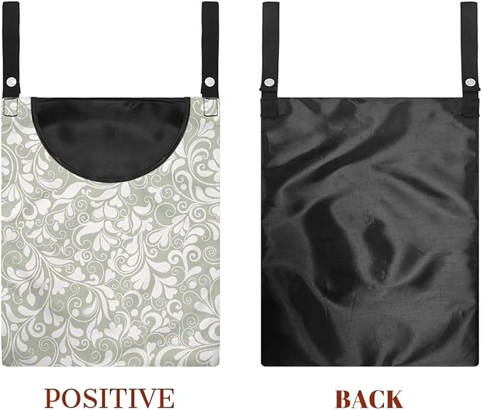 Large Clothespin Storage Bag 14.5"x12" with Oversized Opening - Heart Shape Floral Print Green Heavy Duty Polyester Hanging Organizer for Outdoor Clotheslines with Secure Snap Closure