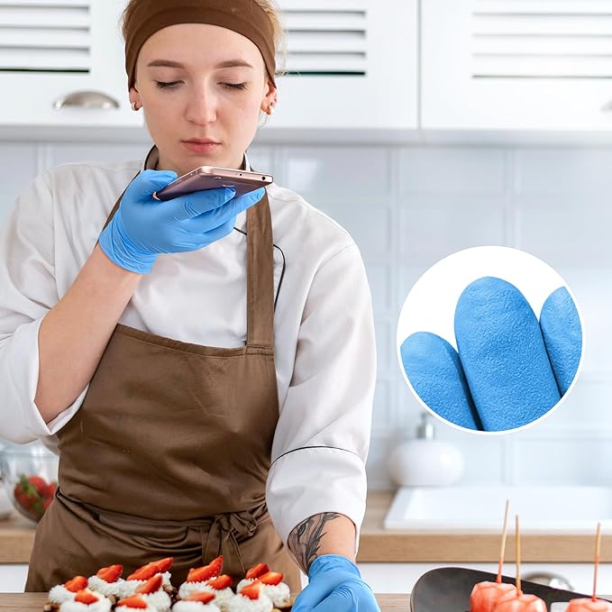 Disposable Nitrile Exam Gloves, Blue, Nitrile Gloves Disposable Latex Free, Medical Gloves, Cleaning Gloves, Food-Safe Rubber Gloves, Powder Free, Non-Sterile, 100-ct Box (Large)