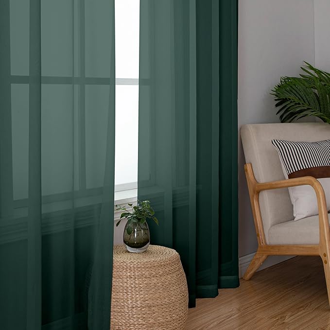 Chyhomenyc Hunter Green Sheer Curtains 84 inches Long 2 Panels Set, Light Filtering Rod Pocket Emerald Voile Sheer Drapes for Living Room Bedroom, 2PCS, Each 42W x 84L