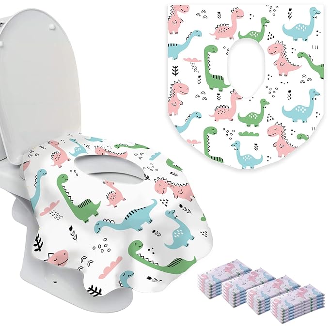 20 Extra Large Toilet Seat Covers Disposable for Kids & Adults-Toilet Covers Disposable for Travel-Toddler Toilet Seat Cover Liners for Potty Training-Individually Wrapped-Waterproof (Dinosaurs)