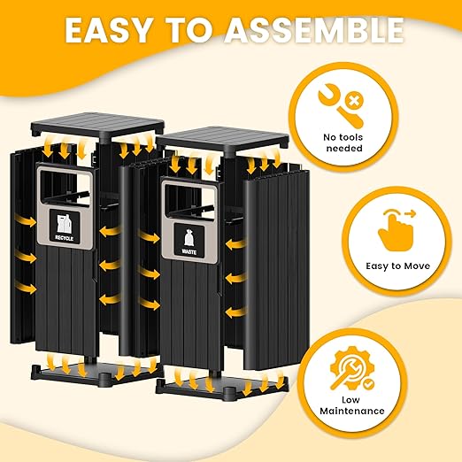 Outdoor Trash Can, Waterproof Resin Garbage Can Indoor and Outdoor Use, Durable & Weather-Resistant Commercial Garbage Can, Outside Trash Bin for Patio, Kitchen