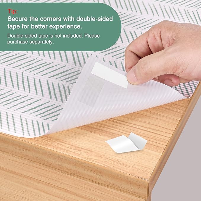 Glotoch Non Adhesive Shelf Liners for Kithchen Cabinets,Non Slip Waterproof Drawer Liners for Dresser, Liner, Fridge, Wire Shelving,Pantry,Heavy Duty, White and Green Herringbone 12X60 Inch