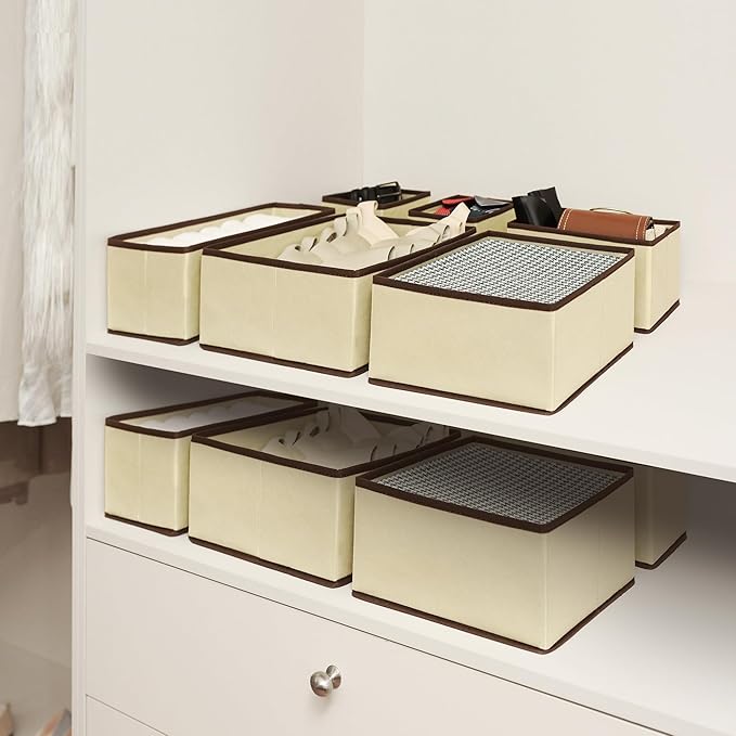 Cupic Cupid Drawer Organizer, Dresser Organizers, Foldabe Drawer Organizer Clothes, Closet Organization and Storage Dividers for Socks, Underwear and Diaper, Set of 12, Beige