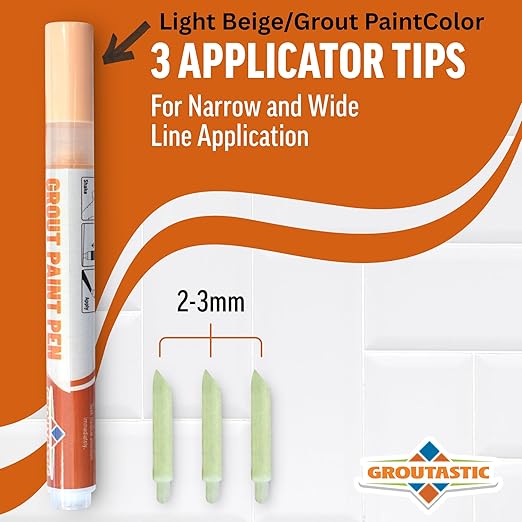 Grout Pen Light Beige – Tile Grout Colorant & Sealer Pen for Bathroom, Kitchen & Shower – Water-Based, Low Odor, Quick Dry, Easy DIY Grout Repair & Touch Ups