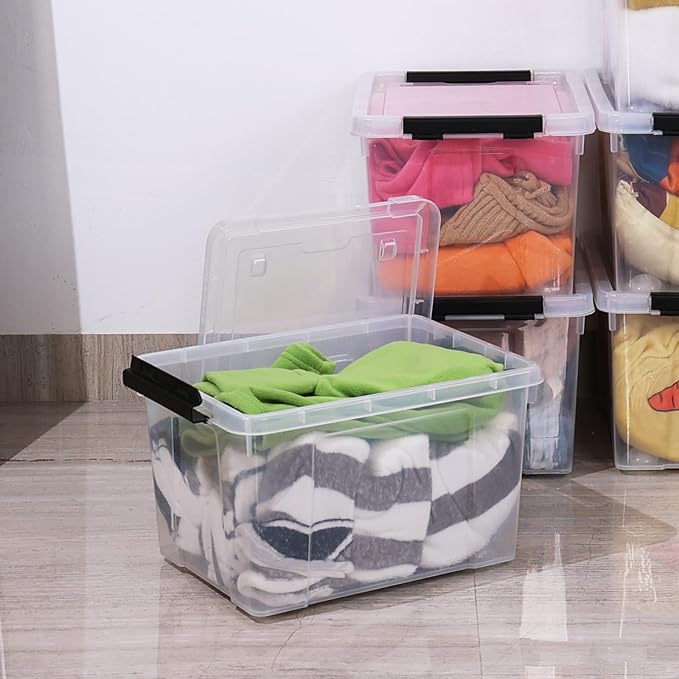 Ggbin 22 Quart Plastic Storage Box with Lid, 6 Pack Latching Container Bins