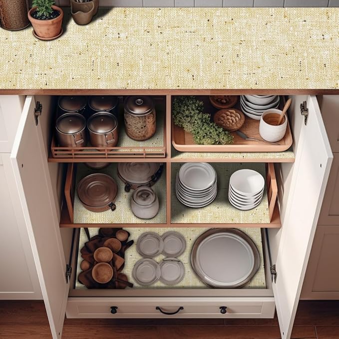 Durable Non-Adhesive Shelf Liners - 12x60 Inch, Beige, Waterproof, Anti-Slip for Cabinets