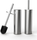 Toilet Brush and Holder Set, 2 Pack Stainless Steel Toilet Bowl Brush with Lid, Rust Proof Toilet Cleaner Brush with Caddy, Durable Bristles, Splash Proof, Ideal for Bathroom (Brushed Nickel)