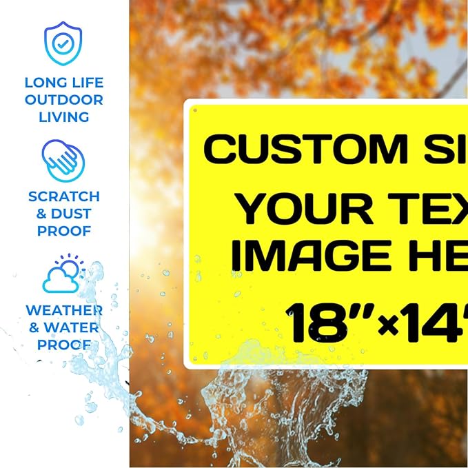 Repaly Personalized signs,Aluminum Weatherproof Metal Sign Multiple Sizes Custom Personalized Text And picture Here,hazard sign,garden sign,custom door sign,Customised business signs Yellow 18×14