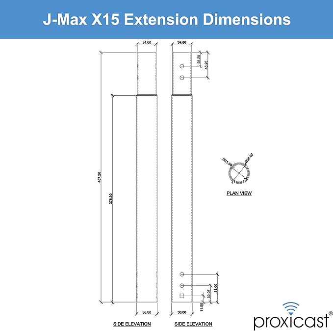 15 inch Stainless Steel Extension Pole for Proxicast J-Max Antenna Mounts (ANT-800-X15)