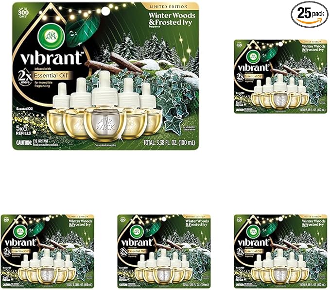 Air Wick Plug In Advanced Scented Oil,Winter Woods + Frosted Ivy,Air Fresheners for Home Long Lasting,Home Room Fresheners,Air Freshener Plug In, House Essentials for Small Spaces + Large Spaces,5 ct