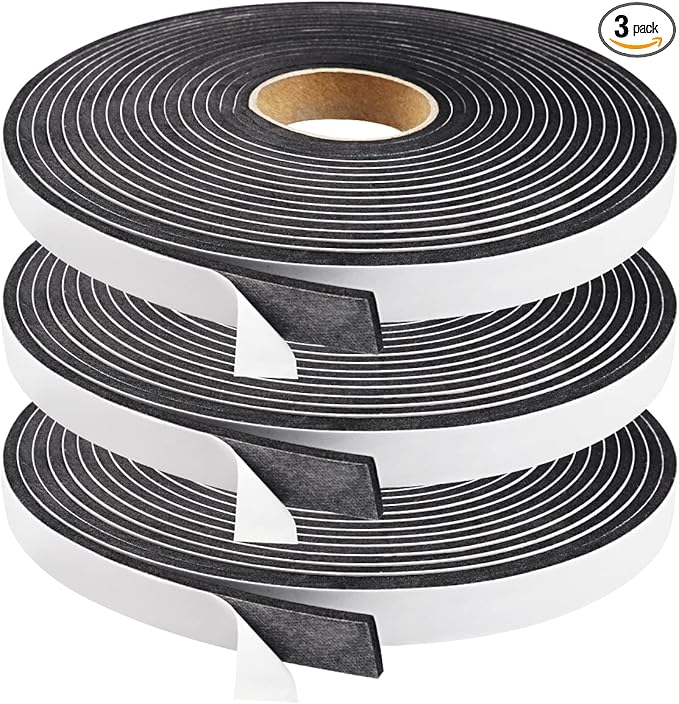 Seal Foam Tape,1/2 Inch W x 1/8 Inch T Weather Stripping for Door and Window,High Density Single Sided Closed Cell Door Insulation Weather Strip, 3 Rolls Total 50FT Black