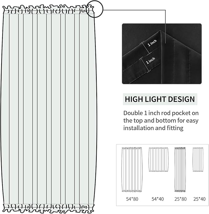 DWCN French Door Curtains – Rod Pocket Thermal Blackout Curtain for Doors with Glass Window, Kitchen and Patio Doors for Privacy, 25 X 80 Inches Long, 1 Curtain Panel with Tieback, Black