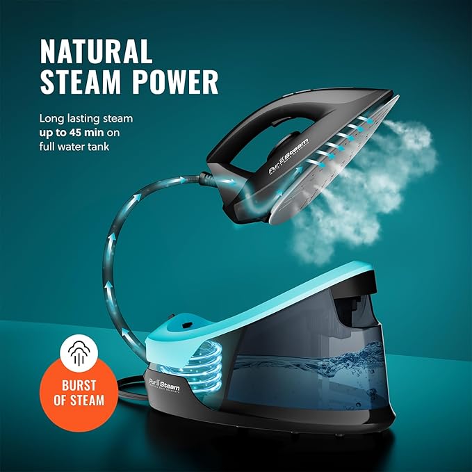Pursteam Steam Station Max Ceramic Soleplate Steam Iron for Clothes 1500W, 50.7oz Removable Water Tank, Fast Heat Up Self-Clean, Auto Shut-Off, Professional Iron Steamer for Ironing
