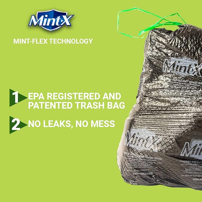 Mint-X Rodent Repellent Outdoor Home and Industrial Trash Bags with Drawstring & Mint-Flex Technology; 33 Gallon, 40 Count, Black