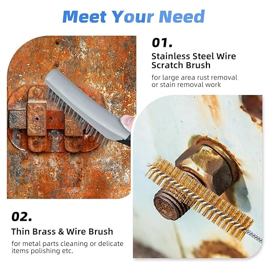 7 PCS Wire Brush Set, Brass Wire Brush and Stiff Bristle Metal Brush with Handle, Heavy Duty Stainless Steel Wire Brushes for Cleaning Rust, Paint Removal, Grill, Welding Slag