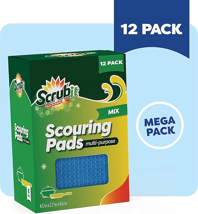 SCRUBIT Multi-Purpose Dish Scrub Sponge, Non Scratch Scouring Pads, Cleaning Sponges for pots & Dishes - Pot Scrubber Sponges for Kitchen & Bathroom - 12 Pack Dish Sponge (Blue,Red,Green)