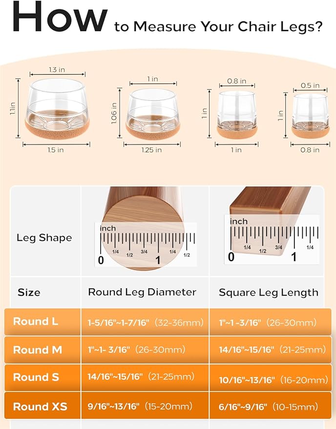 24-Pack Silicone Chair Leg Floor Protectors for Hardwood Floors -Felt Furniture Pads, Rubber Chair Leg Covers/Caps - No Noise & Scratch-Proof - Round Large (Fits 1 5/16"-1 7/16" / 32-36mm), Clear
