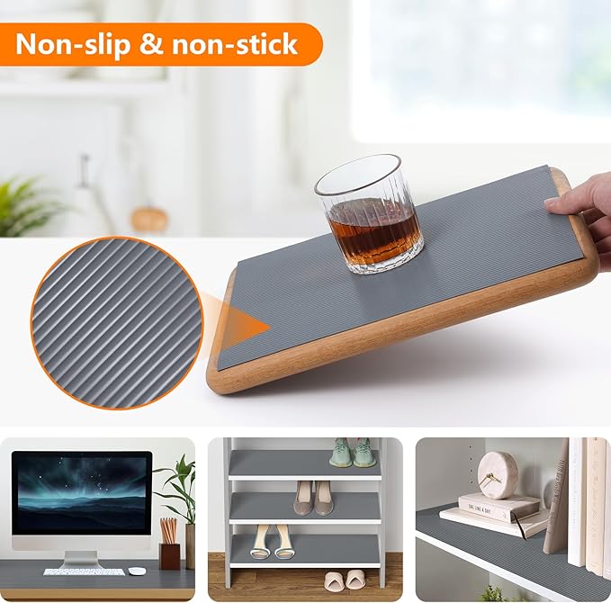 Shelf Liners for Kitchen Cabinets Drawer Liner Non Adhesive Cupboard Mat EVA Material Waterproof Refrigerator Mats Washable Fridge Liner for Cupboard and Desks Liner Gray 11.8 x 59 Inches