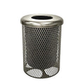 COATEDOUTDOORFURNITURE 32-Gallon Heavy-Duty Expanded Metal Round Trash Receptacle, Commercial Outdoor Waste Bin with Liner & Black Flat Top Lid – Made in America (Textured Gold Vein)