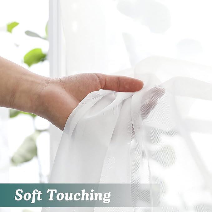 Chyhomenyc White Sheer Curtains 78 Inches Long 2 Panels Set for Living Room, Light Filtering Voile Lightweight Bedroom Curtains, Solid Window Treatment Drapes, Each 42W x 78L