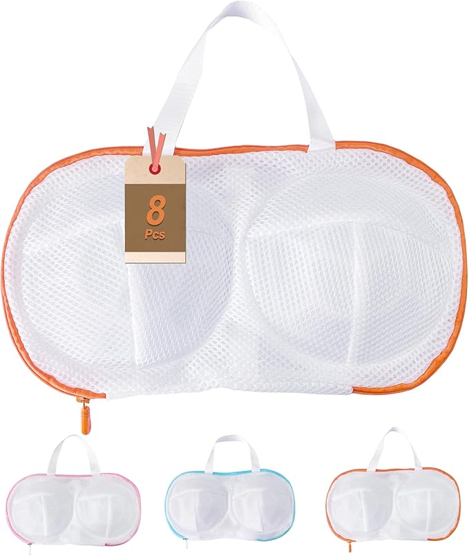 8 Pcs Bra Wash Bags for Laundry - Lingerie Mesh Bag Set Underwear Brassiere for Washing Machine With Zipper for Women Delicates Yellow (32A-36C Cup)