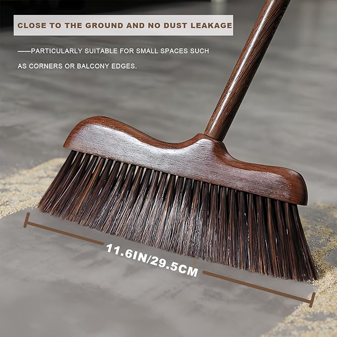 Wood Angle Broom – 44.8” Wooden Handle Compact Brooms for Indoor Kitchen – Soft PP Bristles, Durable Sweeping Broom
